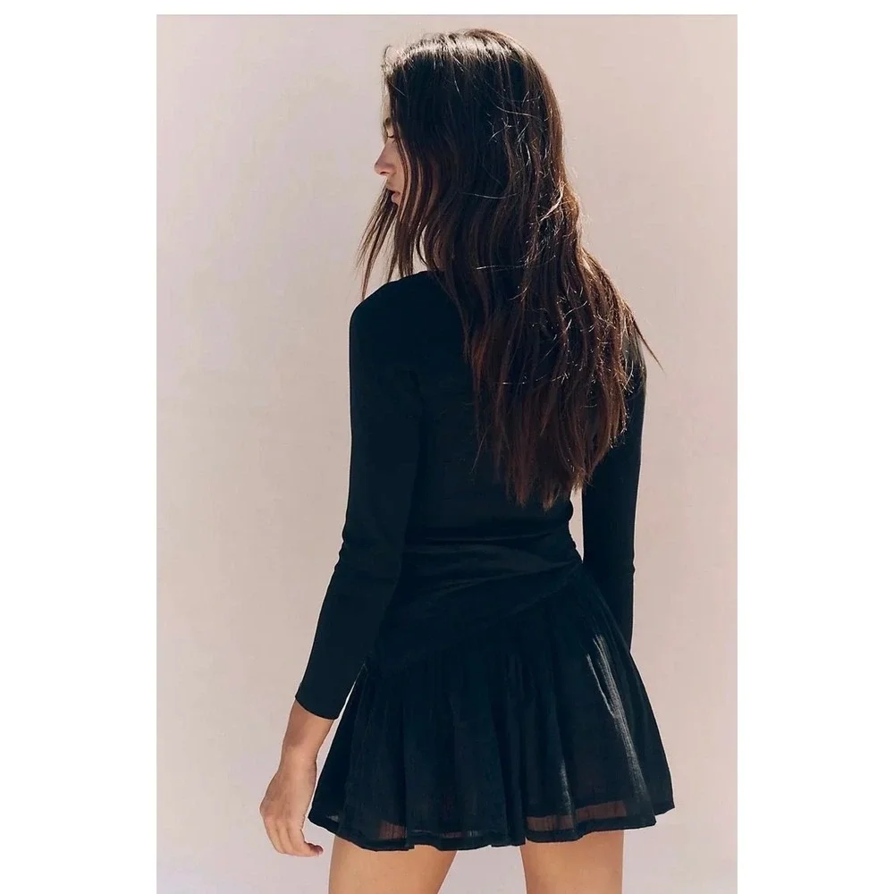New NWT Free Est by Free people Lexi Drop Waist Dress black XS MSRP $78 date